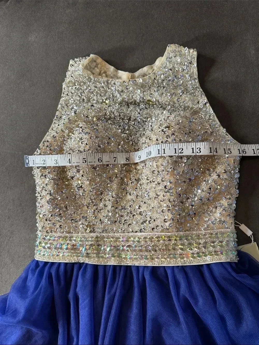 Women’s Embellished Sequin Beaded Bodice Royal Blue Tulle Party Dress Size 2 NWT